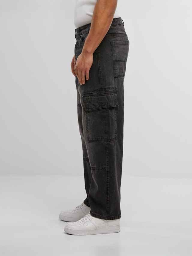 Urban Classics, Tapered Heavy Ounce Baggy Cargo Jeans, zwart, Afbeelding 2 van 5
