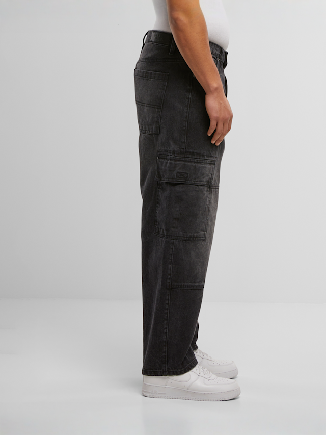 Urban Classics, Tapered Heavy Ounce Baggy Cargo Jeans, zwart, Afbeelding 4 van 5