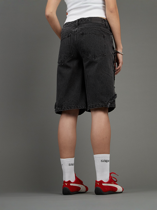 SNIPES, S Cube Inside Out Baggy Denim Shorts, black, Image 2 of 7