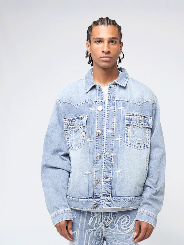 True Religion, Super T Oversized Denim Jacket, blauw, Afbeelding 1 van 6