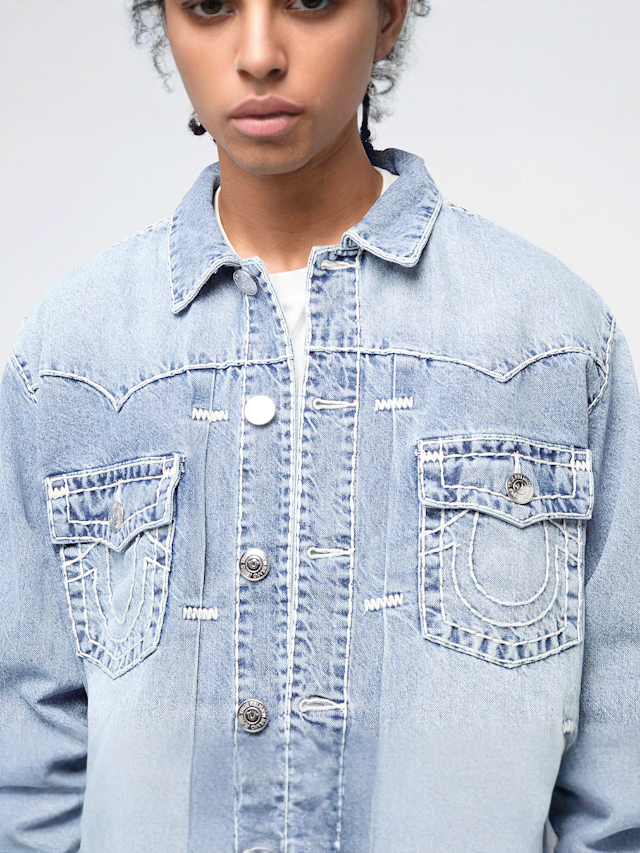 True Religion, Super T Oversized Denim Jacket, blue, Image 3 of 6