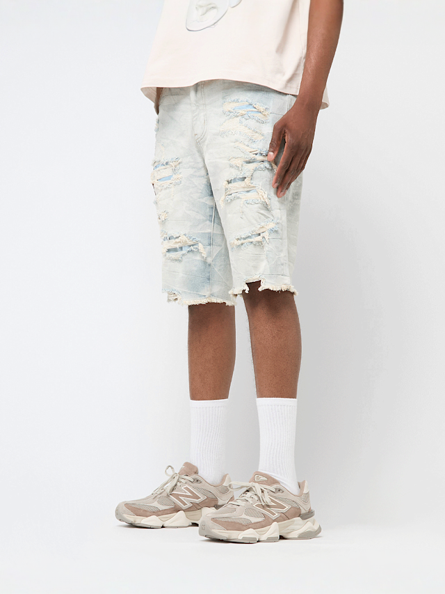Smoke Rise, Distressed Rip & Repair Denim Shorts, blue, Image 1 of 5