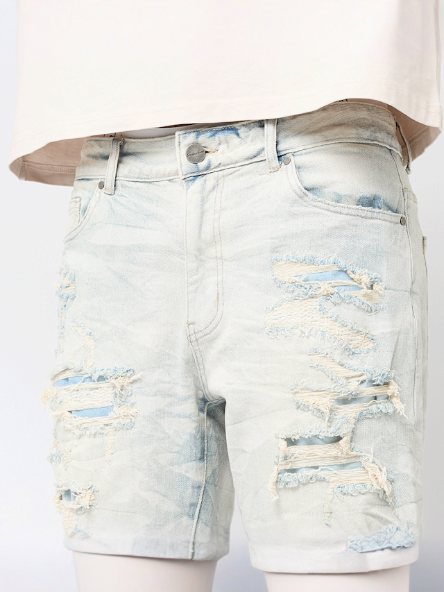 Smoke Rise, Distressed Rip & Repair Denim Shorts, blue, Image 3 of 5