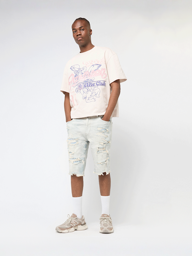 Smoke Rise, Distressed Rip & Repair Denim Shorts, blue, Image 5 of 5