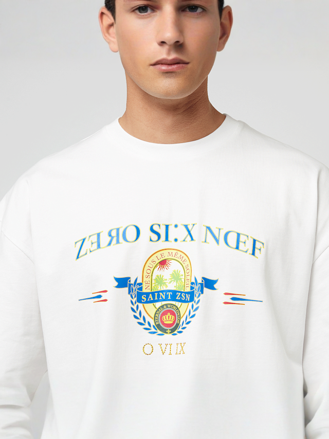zəяo si:x nœf, Royal Resort Oversized Tee, white, Image 3 of 4