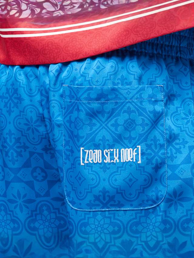 zəяo si:x nœf, Primary Logo Ornament Resort Shorts, blue, Image 4 of 5