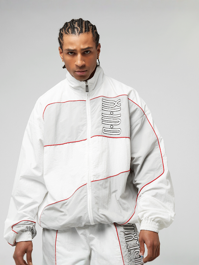 zəяo si:x nœf, Alternate Logo Oversized Color Block Track Jacket, white, Image 1 of 5