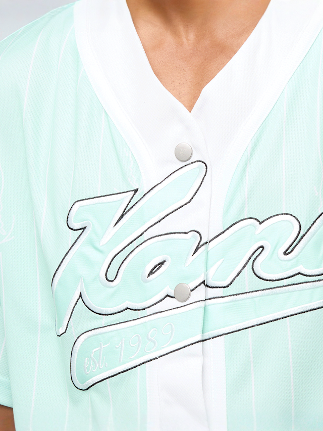 Karl Kani, Varsity Logo Pinstripe Baseball Shirt, turquoise, Image 3 of 4