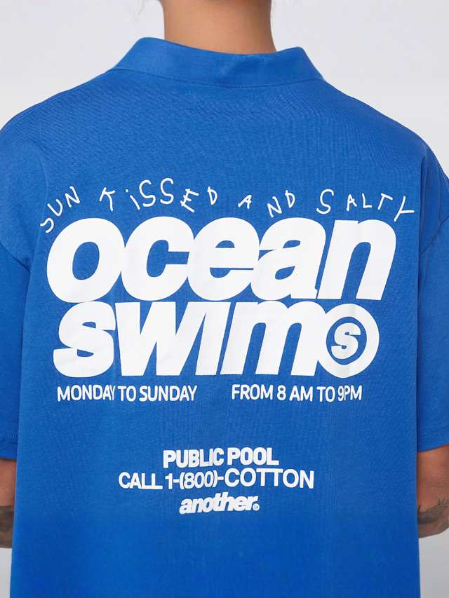 Another Cotton Lab, Ocean Swim Oversized T-Shirt, blue, Image 4 of 5