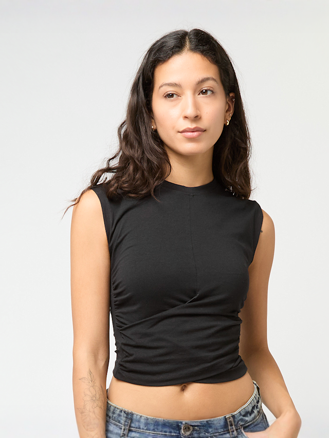 Urban Classics, Ladies Cropped Wrapped Top, black, Image 1 of 4