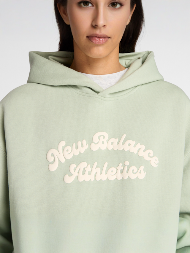 New Balance, Linear Heritage Fleece Long Hoodie, green, Image 3 of 5