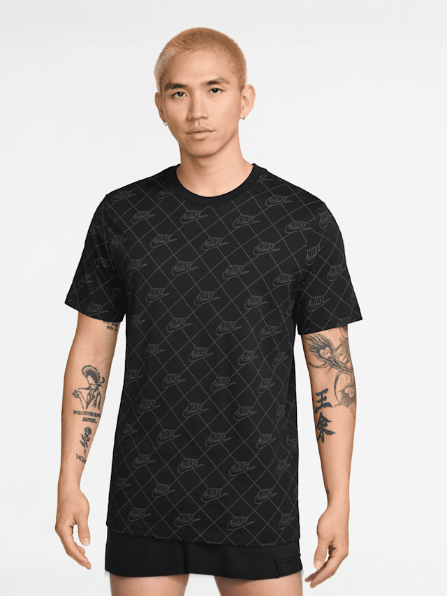 Nike, Sportswear All Over Print Shortsleeve Club Tee, black, Image 1 of 3