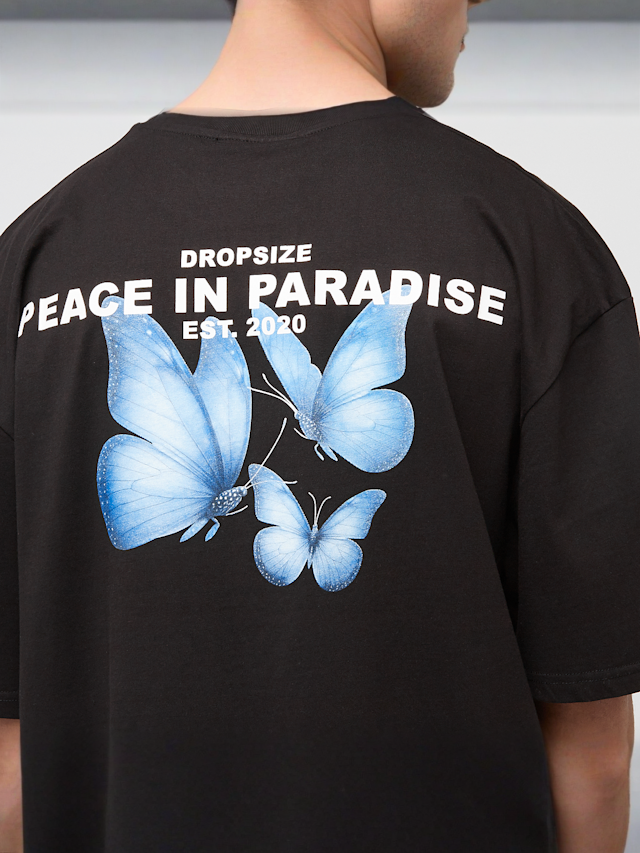 DropSize, Heavy Oversized Butterflies Paradise T-Shirt, zwart, Afbeelding 4 van 5