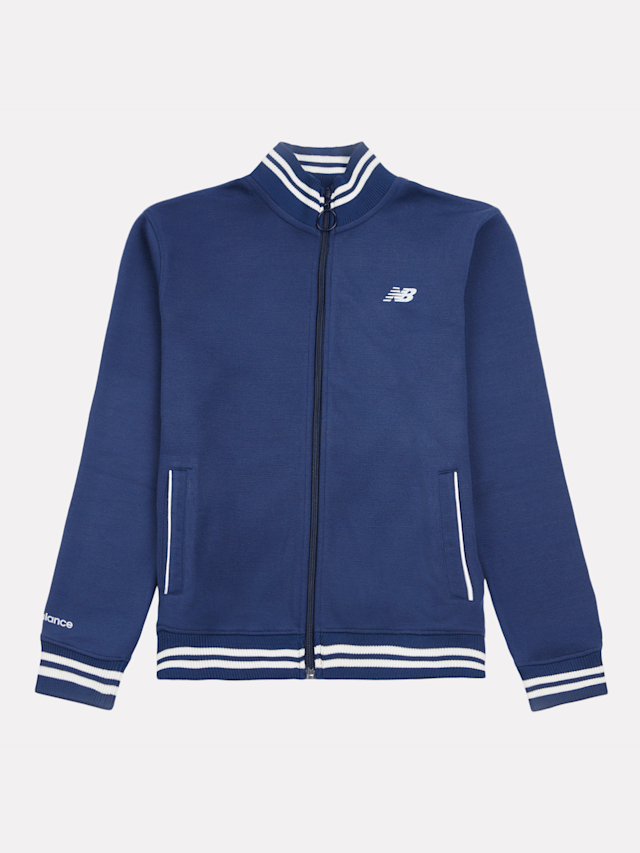 New Balance, Double Knit Full Zip Funnel Top, blue, Image 1 of 4