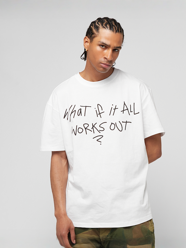 Mister Tee, It All Works Out Wording Oversize Tee, white, Image 1 of 4