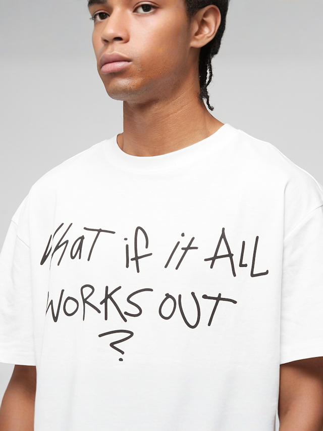 Mister Tee, It All Works Out Wording Oversize Tee, white, Image 3 of 4