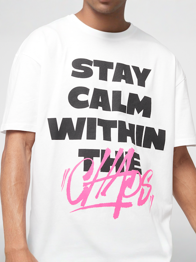 Mister Tee, Stay Calm In Chaos Oversize Tee, white, Image 3 of 4
