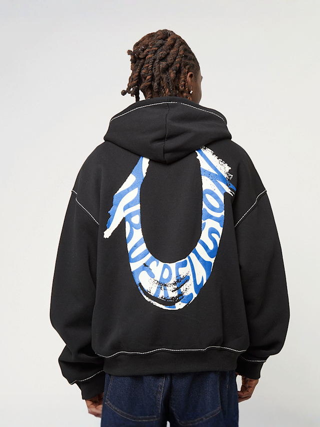 True Religion, HS PAINT CINCHED BIG T ZIP UP JET BLACK, black, Image 1 of 5