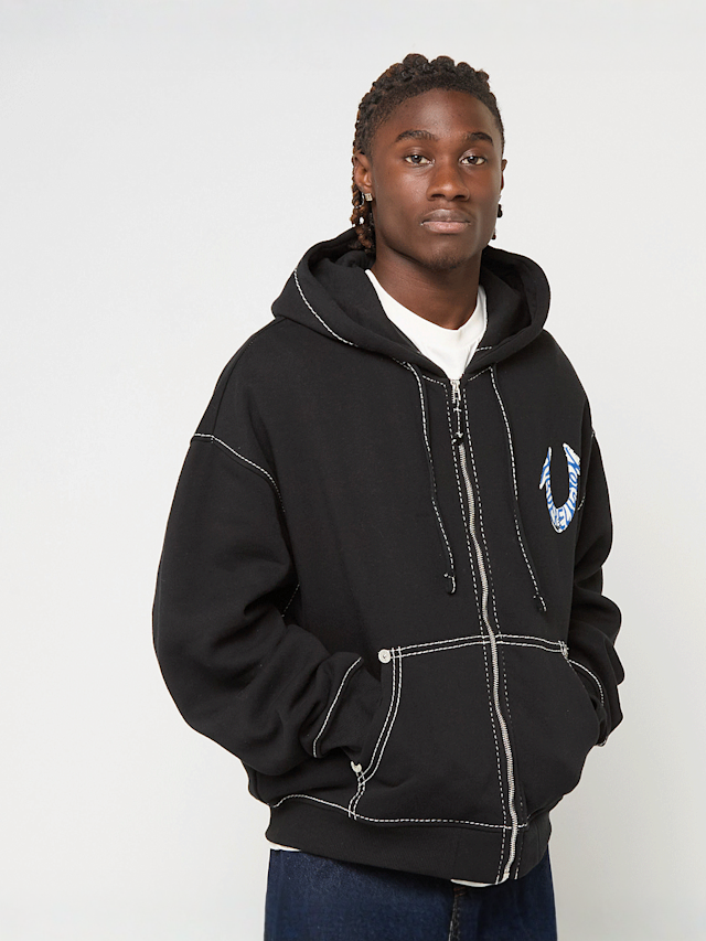 True Religion, HS PAINT CINCHED BIG T ZIP UP JET BLACK, black, Image 2 of 5