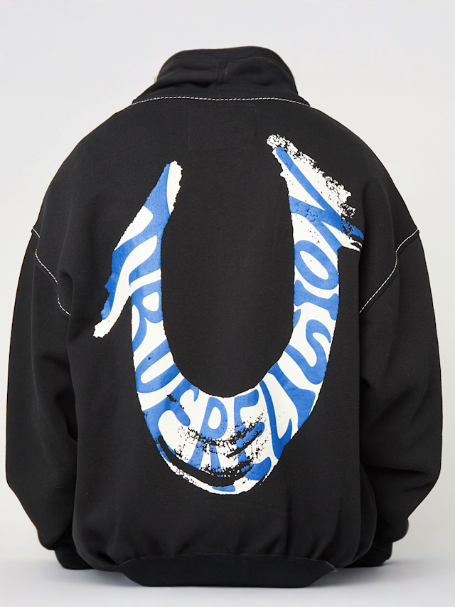 True Religion, HS PAINT CINCHED BIG T ZIP UP JET BLACK, black, Image 4 of 5