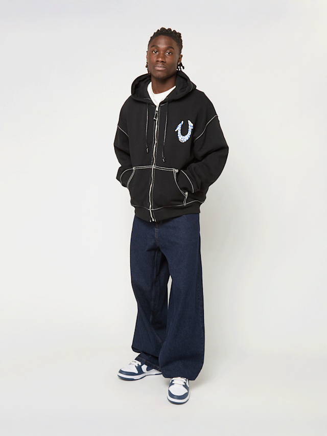 True Religion, HS PAINT CINCHED BIG T ZIP UP JET BLACK, black, Image 5 of 5