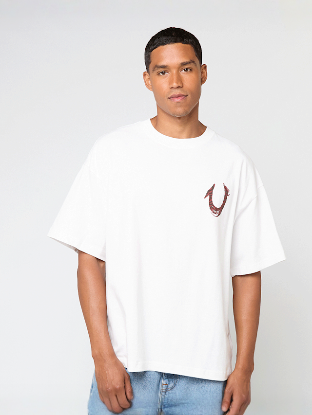 True Religion, Painted Horseshoe Oversized Tee, wit, Afbeelding 2 van 5