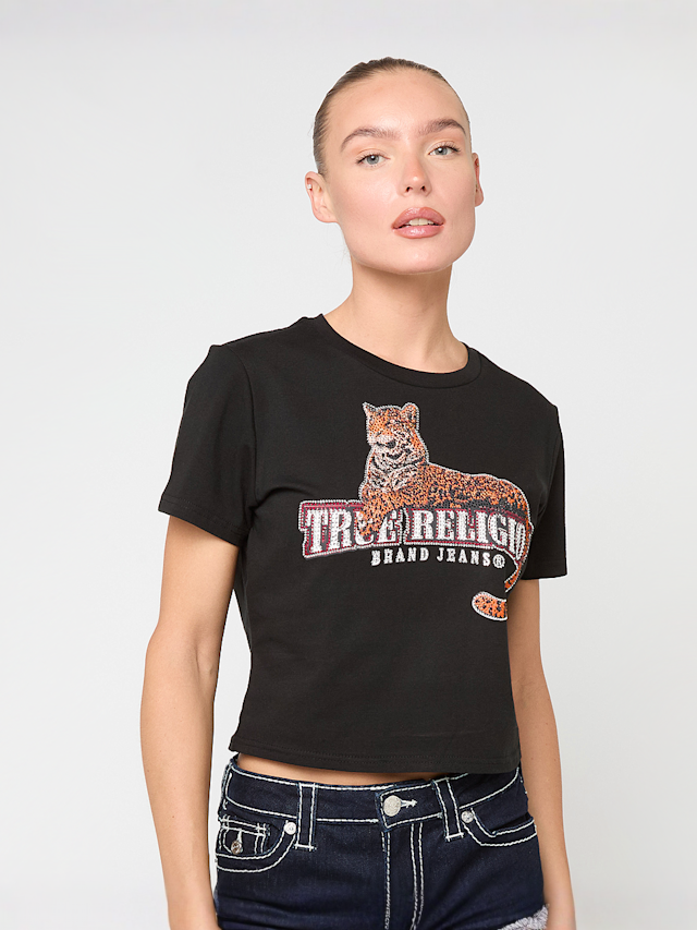 True Religion, Crystal Leopard Baby Tee, black, Image 1 of 4