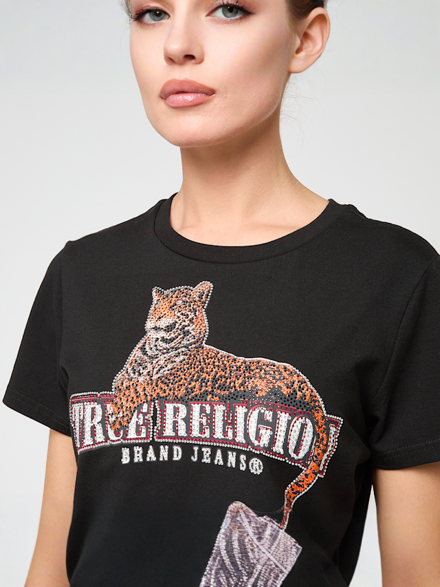 True Religion, Crystal Leopard Baby Tee, black, Image 3 of 4