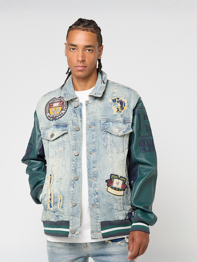 Smoke Rise, MAGNIFICENCE DENIM VARSITY JACKET MECHANICAL BLUE, blue, Image 1 of 8