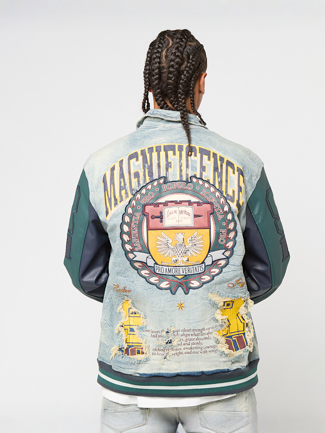 Smoke Rise, MAGNIFICENCE DENIM VARSITY JACKET MECHANICAL BLUE, blue, Image 2 of 8