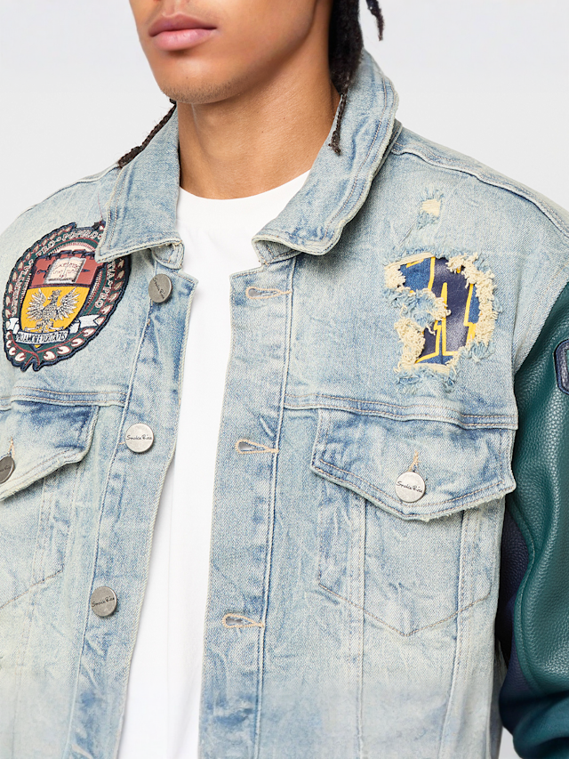 Smoke Rise, MAGNIFICENCE DENIM VARSITY JACKET MECHANICAL BLUE, blue, Image 3 of 8