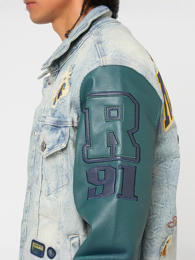 Smoke Rise, MAGNIFICENCE DENIM VARSITY JACKET MECHANICAL BLUE, blue, Image 4 of 8