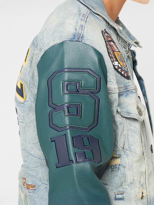 Smoke Rise, MAGNIFICENCE DENIM VARSITY JACKET MECHANICAL BLUE, blue, Image 5 of 8