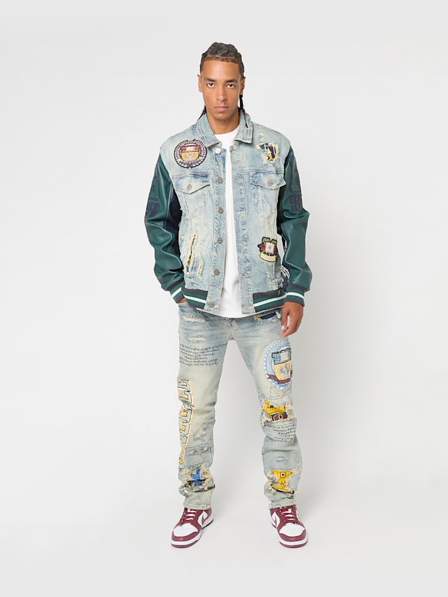 Smoke Rise, MAGNIFICENCE DENIM VARSITY JACKET MECHANICAL BLUE, blue, Image 8 of 8