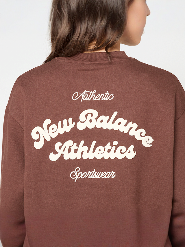 New Balance, Linear Heritage Fleece Crew, brown, Image 3 of 5