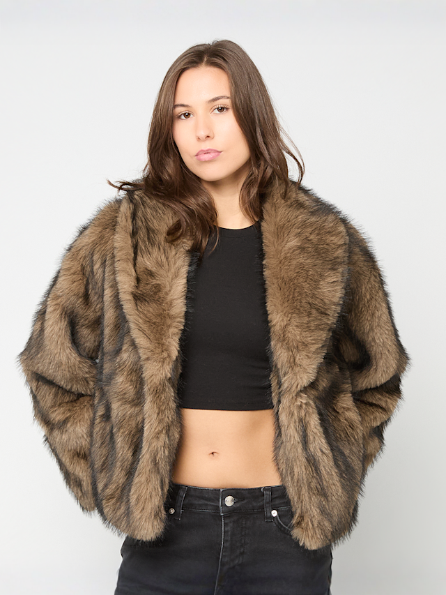 Urban Classics, Short Faux Fur Jacket, brown, Image 1 of 4