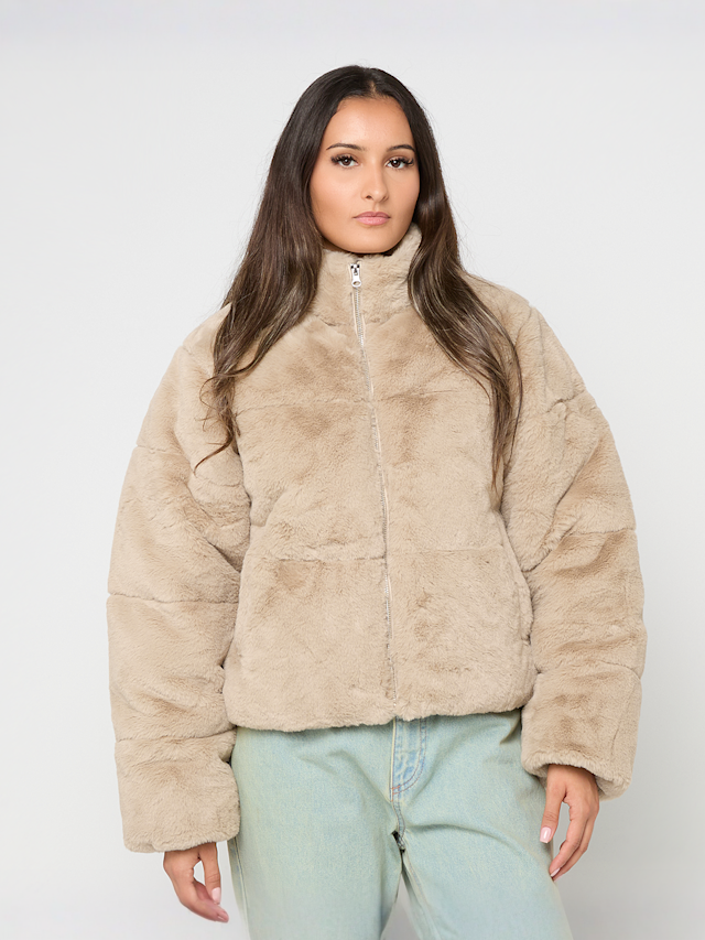 Urban Classics, Ladies Short Faux Fur Puffer Jacket, beige, Image 1 of 4