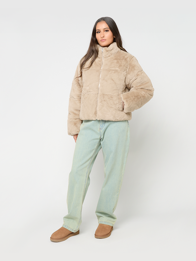 Urban Classics, Ladies Short Faux Fur Puffer Jacket, beż, Obraz 4 z 4