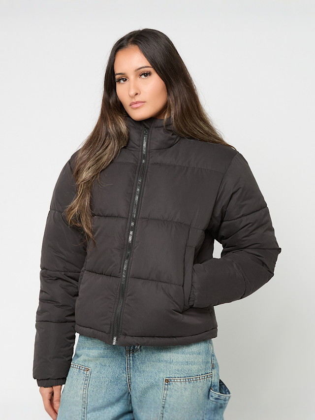 Urban Classics, Ladies Peached Puffer Jacket With Hood, czarny, Obraz 1 z 4