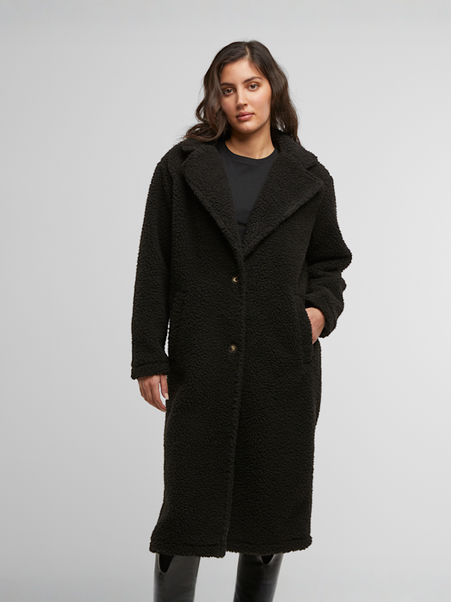 Urban Classics, Ladies Teddy Long Coat, black, Image 1 of 4
