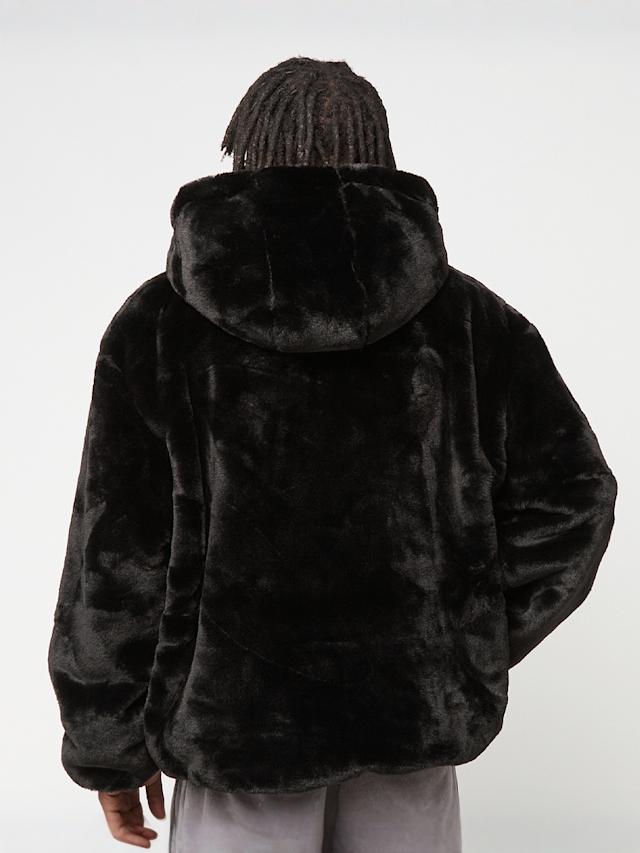 Urban Classics, Full Zip Faux Fur Hoodie, zwart, Afbeelding 2 van 4
