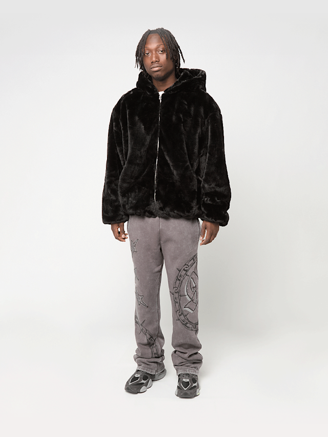 Urban Classics, Full Zip Faux Fur Hoodie, czarny, Obraz 4 z 4