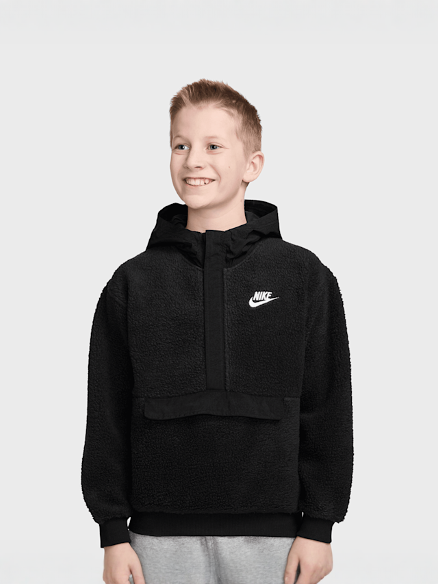 Nike, Sportswear Club Fleece Loose 1/4-Zip Hoodie, black, Image 1 of 3