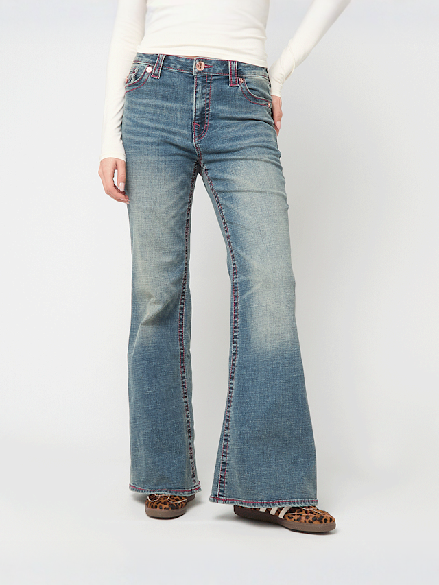 True Religion, Katrina High Rise Flare Flap Big T, blue, Image 1 of 5