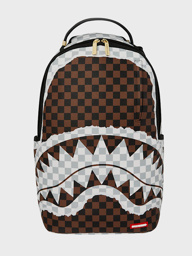 SPRAYGROUND, Cream and Brown Tear Check Backpack, brown, Image 1 of 7