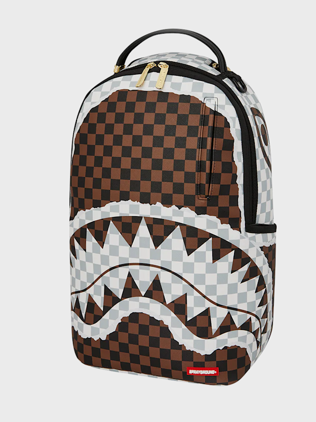 SPRAYGROUND, Cream and Brown Tear Check Backpack, brown, Image 2 of 7