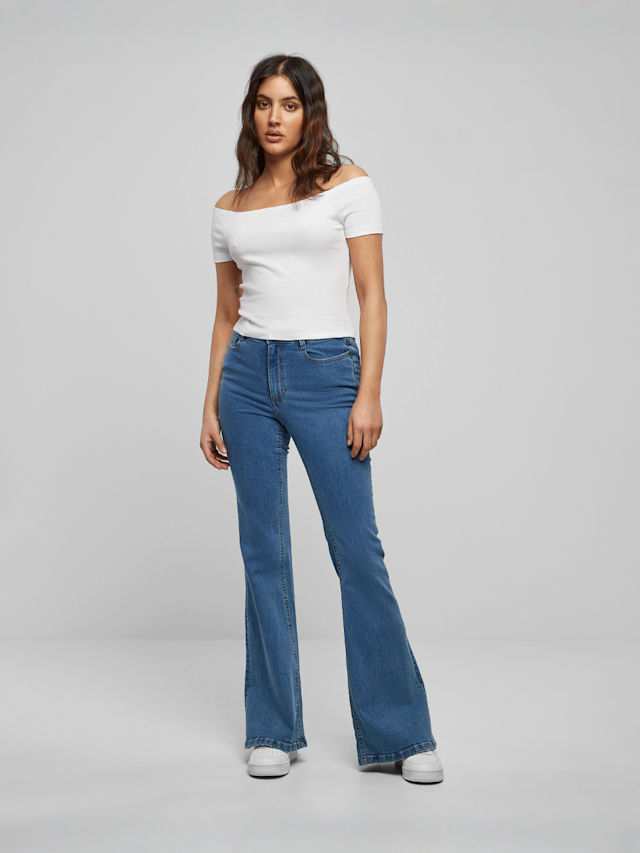 Urban Classics, Ladies Off Shoulder Rib Tee, biały, Obraz 3 z 3