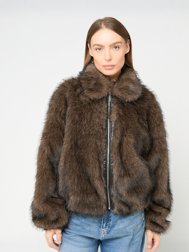 Karl Kani, Metal Signature Faux Fur Jacket, bruin, Afbeelding 1 van 4