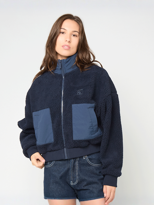 Karl Kani, OG Crop Teddy Bomber Jacket, blue, Image 1 of 5