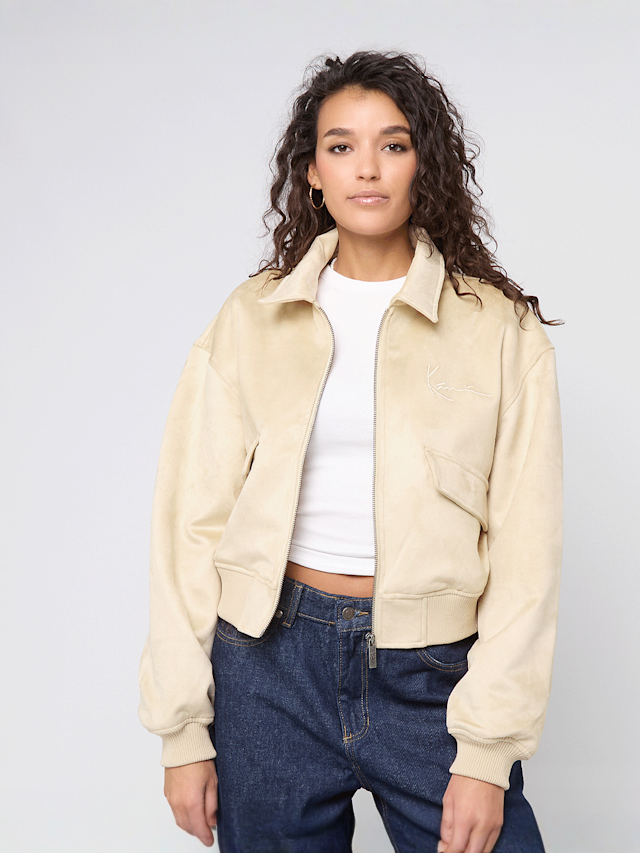 Karl Kani, Signature Faux Suede OS Bomber Jacket, beige, Image 1 of 4